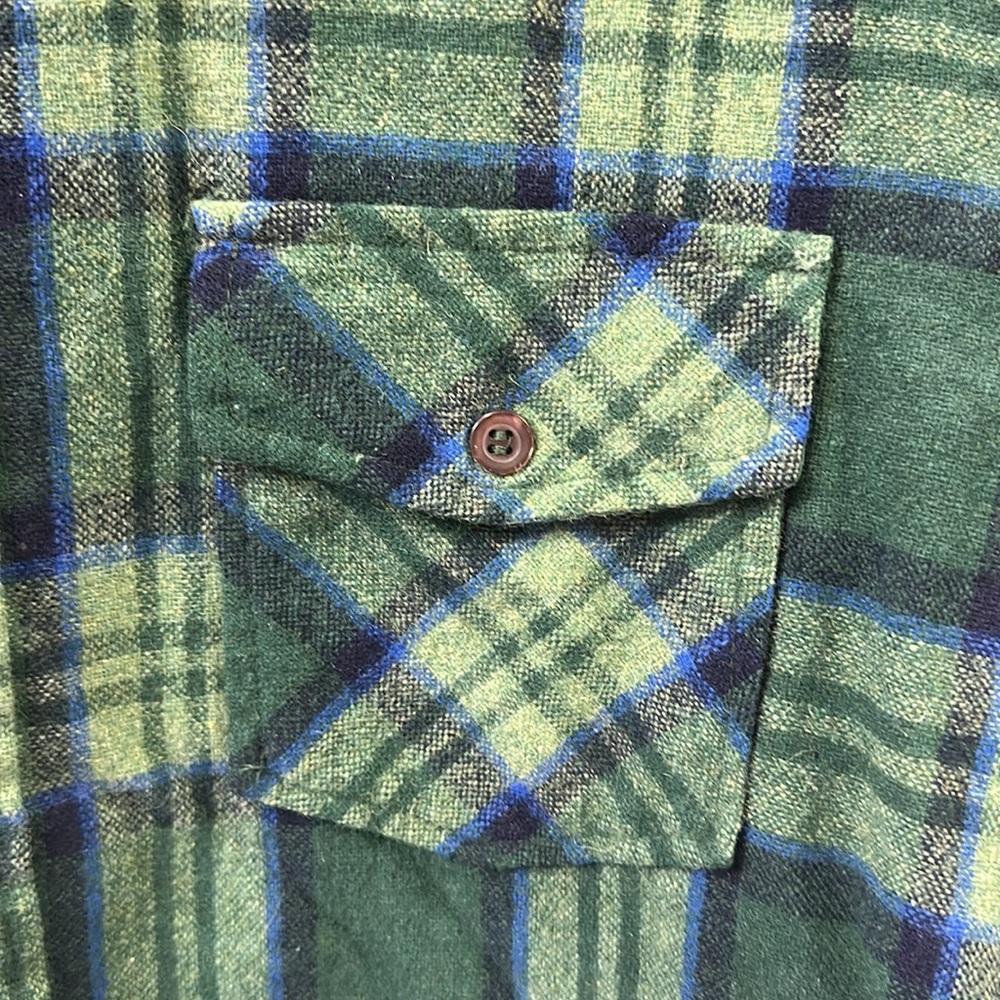 Wool O The West Brewster Vintage Green Plaid Button Up Long Sleeve Shirt Mens M - Picture 4 of 6